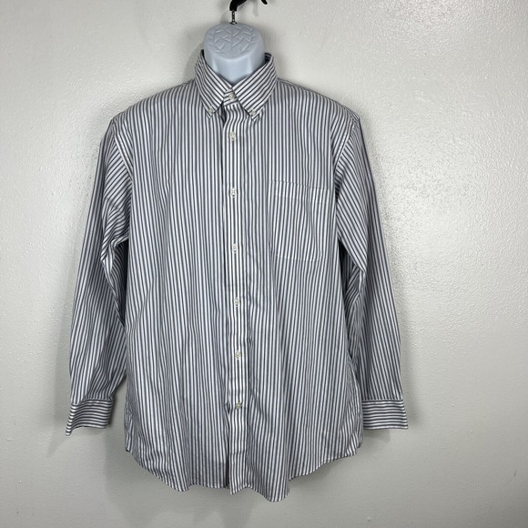 Lands' End Button Down Dress Shirt Men 16 ½ - 34 Blue White Striped Long Sleeve - Picture 13 of 13